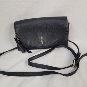 THACKER Black Pebbled Leather Crossbody Bag - Gold Arrow Logo Icon
